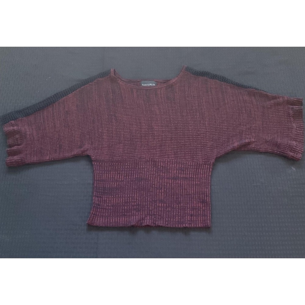 Brittany Black Sweater Womens Medium Burgundy Ribbed Dolman Cropped Pullover